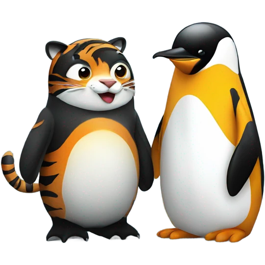 A tiger and penguin being friends  emoji