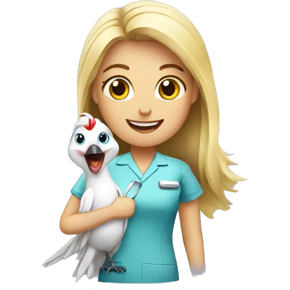 blonde dentist with cockatiel on her arm emoji