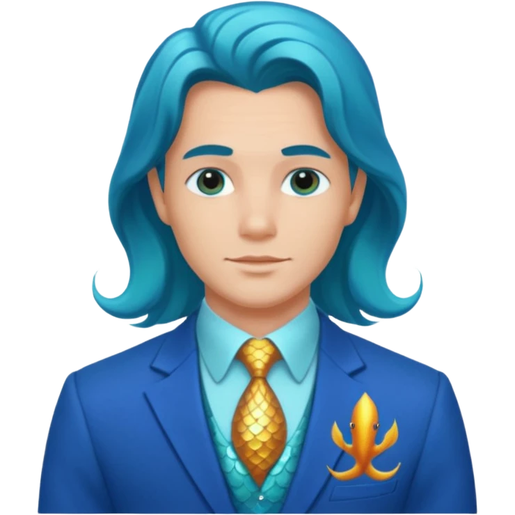 Cowboy in blue suit with shoulder length hair and no hat and mermaid in aqua colors emoji