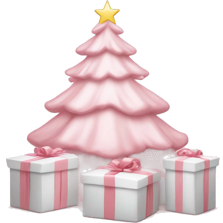 Light pink Christmas gifts under a white Christmas tree  emoji