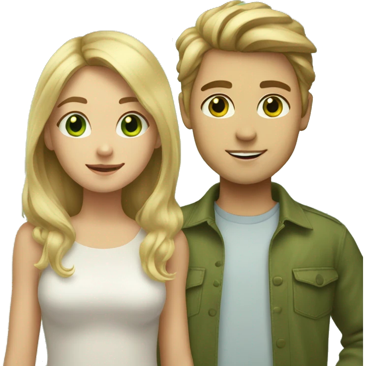 blonde girl and light brown haired boy with green eyes emoji