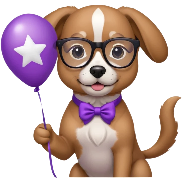 dog holding purple star balloon in hand with black glasses close view  emoji