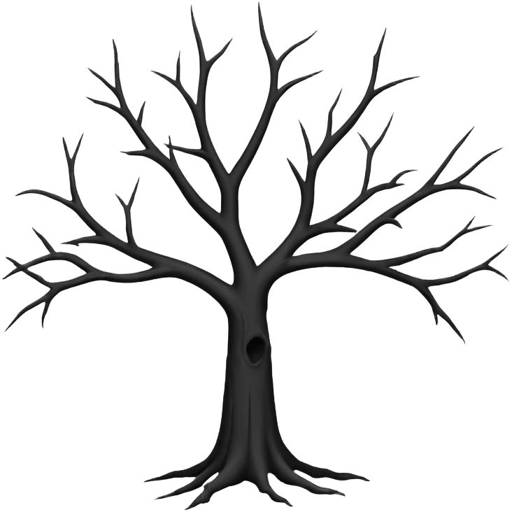 black dead tree silhouette, leafless, minimal style, few branches, simple shape, no background emoji