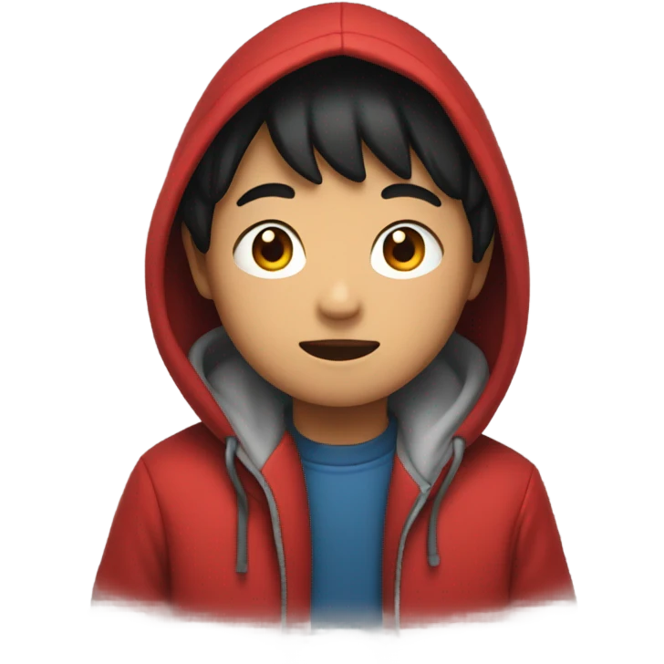 Asian Boy wearing red gloves on hands and a hoodie emoji