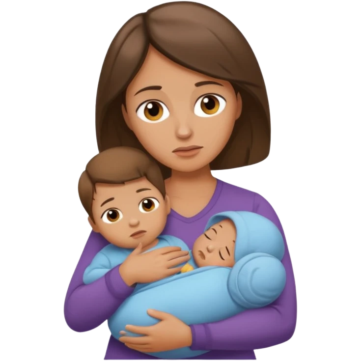 Exhausted Light brunette fit mom with baby boy emoji