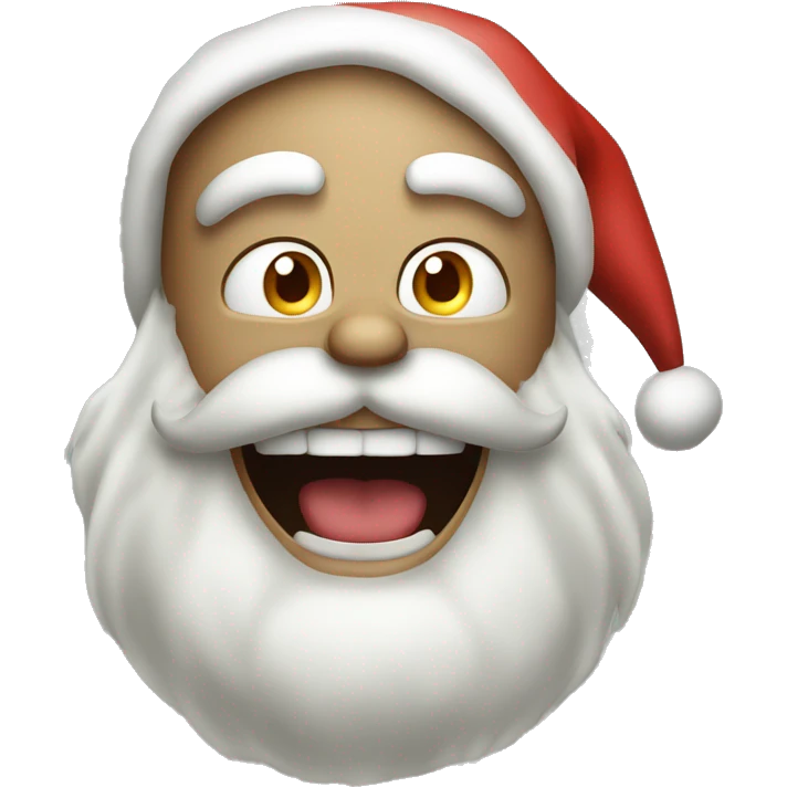 Santa with no hat or beard with a scary giant grin on his face emoji