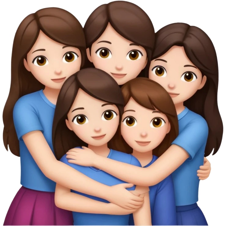 5 girls brunette and white races huggings  emoji