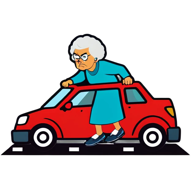 Angry Grandma drives car on right lane of freeway emoji