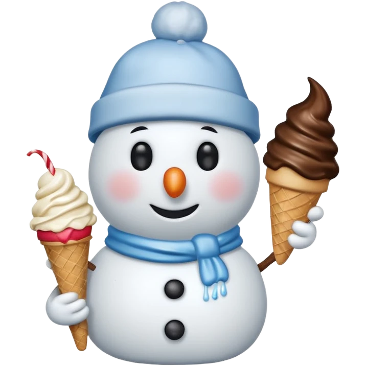 snowman wearing cap with ice cream  emoji