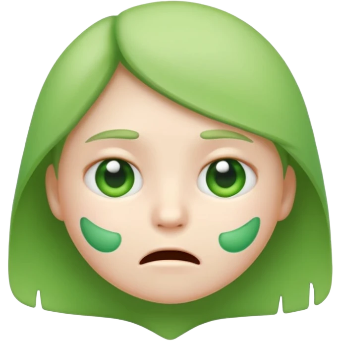 green sick face emoji, nauseous expression,
cute emoji style, mobile game emoji,
soft 3D look, white outline sticker style,
no background emoji