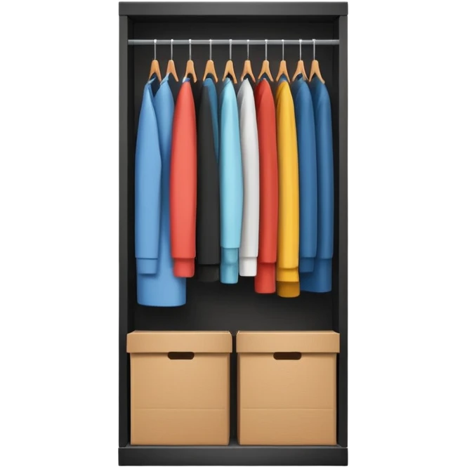 Minimalistic flat vector icon, iOS style, thin black contour on white background. Open wardrobe with neatly arranged boxes inside. Clean, no text, no shadows emoji