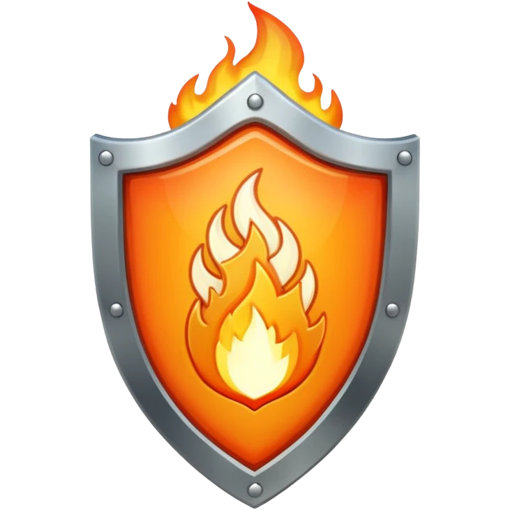 White gold shield with flame emoji