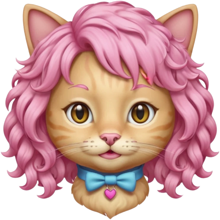 Blonde cat wearing pink curly wig emoji