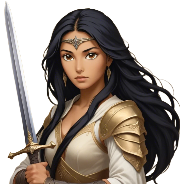 Cinematic Realistic Mulan Portrait, depicted with lifelike skin texture, soft natural lighting, and intricately detailed long black hair styled elegantly. Her deep, expressive eyes exude determination and grace, complemented by a serene yet confident expression. She stands with one hand resting on the hilt of her sword, the other by her side, exuding strength and poise. She is dressed in her classic attire, with rich fabric textures and delicate folds that catch the light beautifully. The portrait features a soft, enchanting glow with a natural, radiant finish, capturing the essence of timeless strength and beauty in a realistic and painterly style, evoking a sense of depth and authenticity. emoji