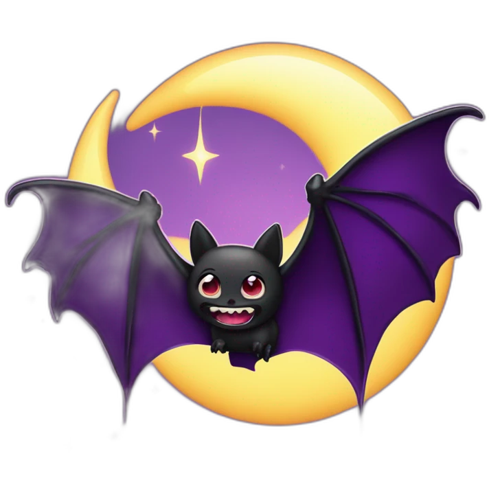 purple black vampire bat wings flying in front of large dripping crescent moon emoji