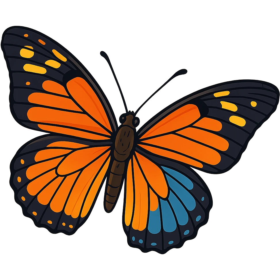 a realistic butterfly, vibrant toon style with realistic proportions, bright colors, detailed wings emoji