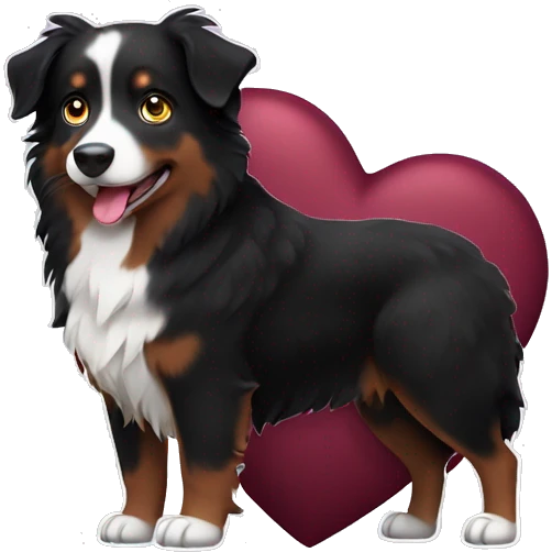 Small black australian shepherd dog with huge maroon heart emoji