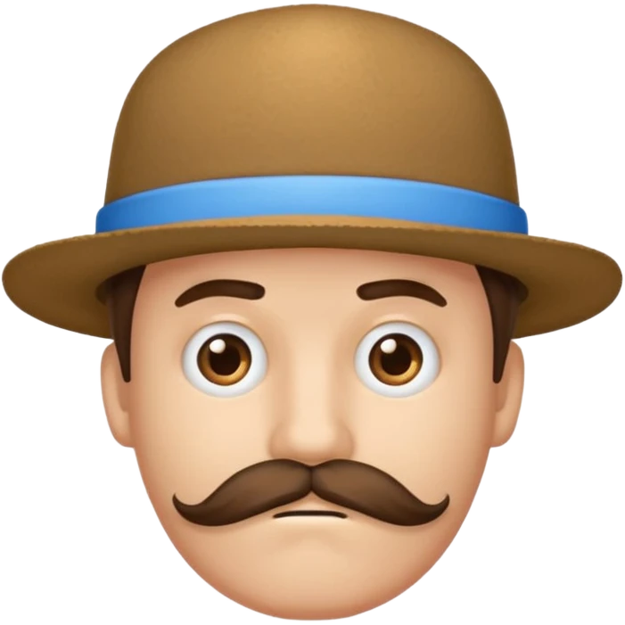 Crie um emoji de um menino de boné cabelo pro lado triste e bigode emoji