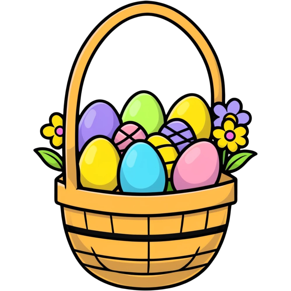 Easter basket filled with eggs and spring flowers emoji