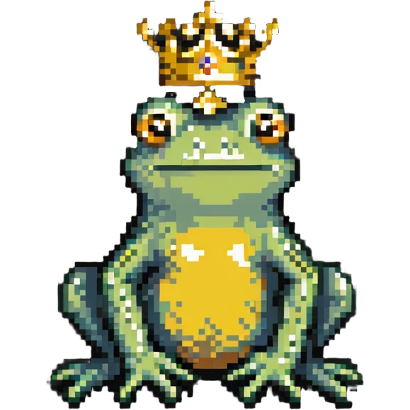 frog with a golden crown sitting emoji