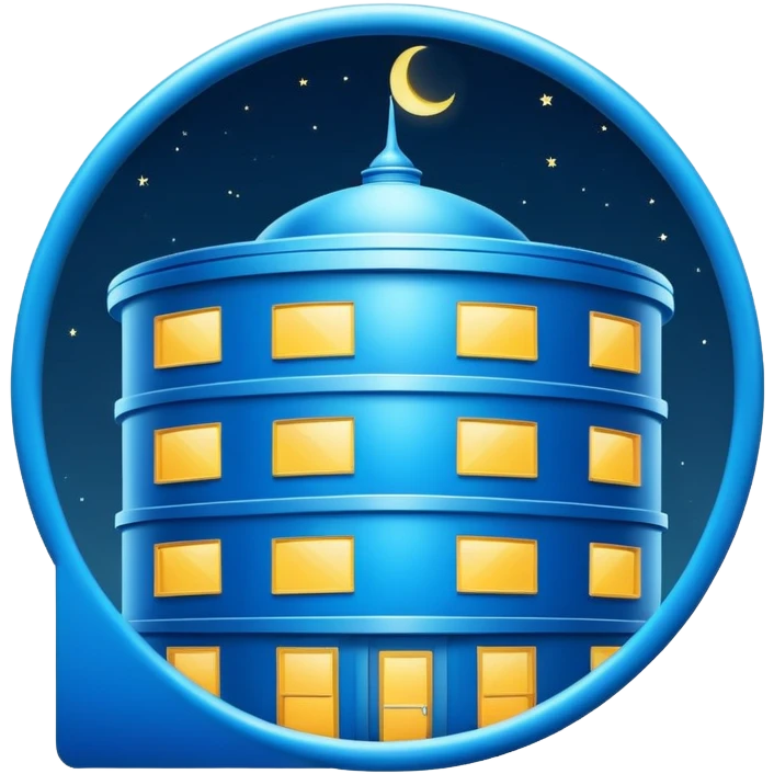 The round blue sign on the night building  emoji