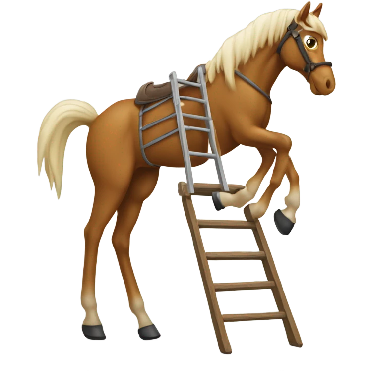 Create a horse with really long legs and a ladder to get up to it emoji