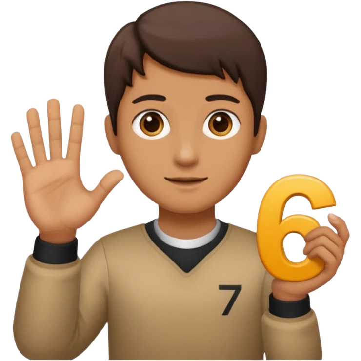 🤷🏻‍♂️ number 6 in left hand and number 7 in the right hand emoji