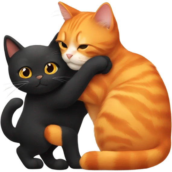 Orange cat hugging small black cat emoji