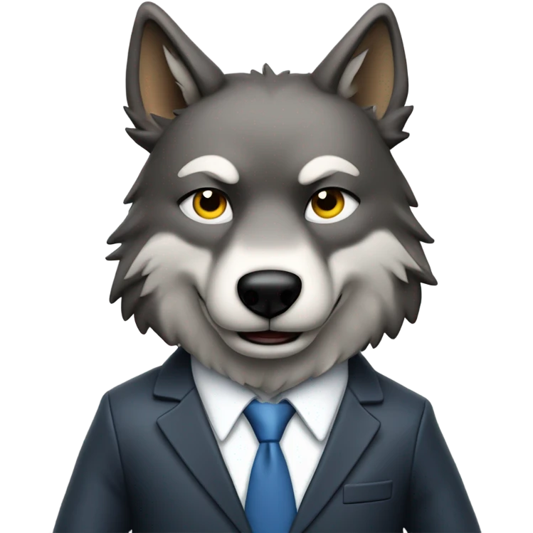 Wolf ceo wearing a suit determined smirking full body pose giving a peace sign  emoji