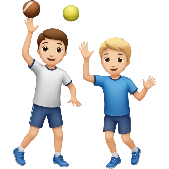 two children playing catch, throwing and catching a ball, happy and playful emoji