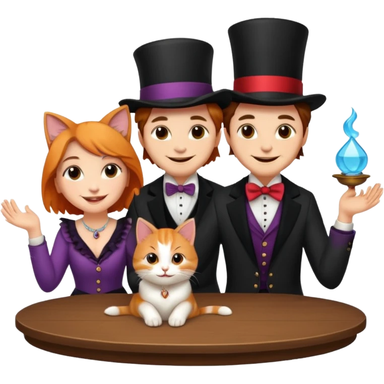 magician couple and their pet cat emoji