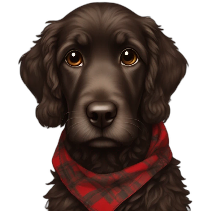 Black Chocolate brown colored doodle with a red and black flannel hankerchief emoji