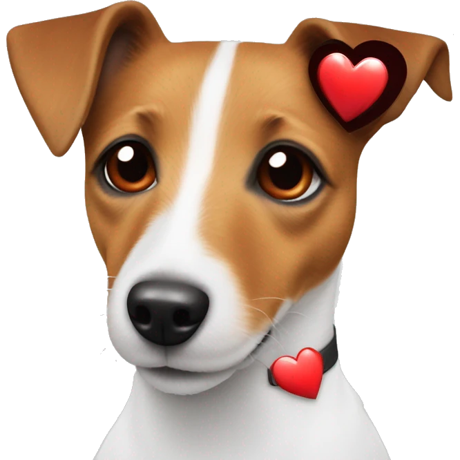 Jack russell terrier in love. With three red hearts around his head emoji