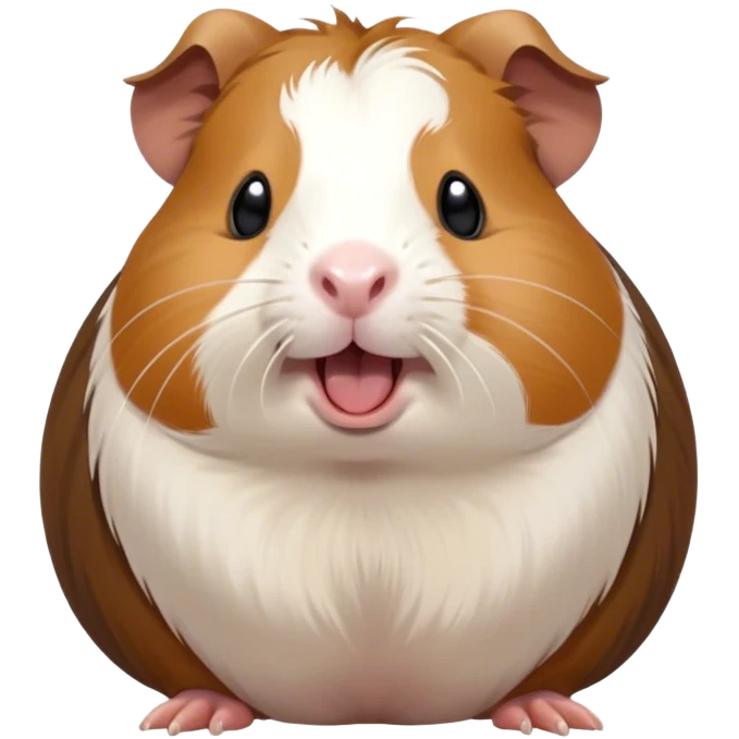 Cinematic Cute Yawning Brown and White Banded Guinea Pig Portrait Emoji, Head tilted slightly with a dramatic, wide-open yawn, revealing a soft, banded fur of brown and white with tiny, droopy ears, round dark eyes barely open in drowsy contentment, Simplified yet irresistibly adorable features, highly detailed, glowing with a soft, cozy glow, high shine, relaxed yet expressive, stylized with a touch of whimsy, bright and endearing, soft glowing outline, capturing the essence of a sleepy yet affectionate guinea pig, so drowsy it feels like it could stretch out of the screen and curl up for a nap! emoji