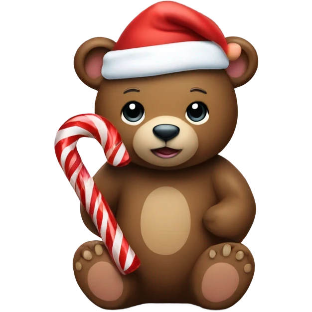 Bear with a candy cane and Santa hat  emoji
