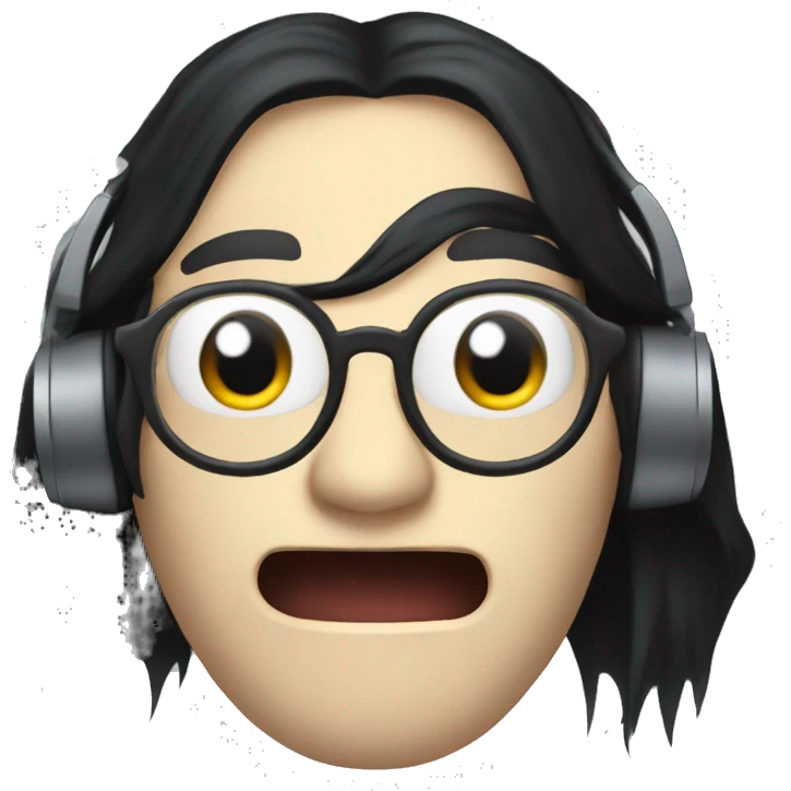 long haired pale vampire man, long black hair, big headphones and glasses emoji