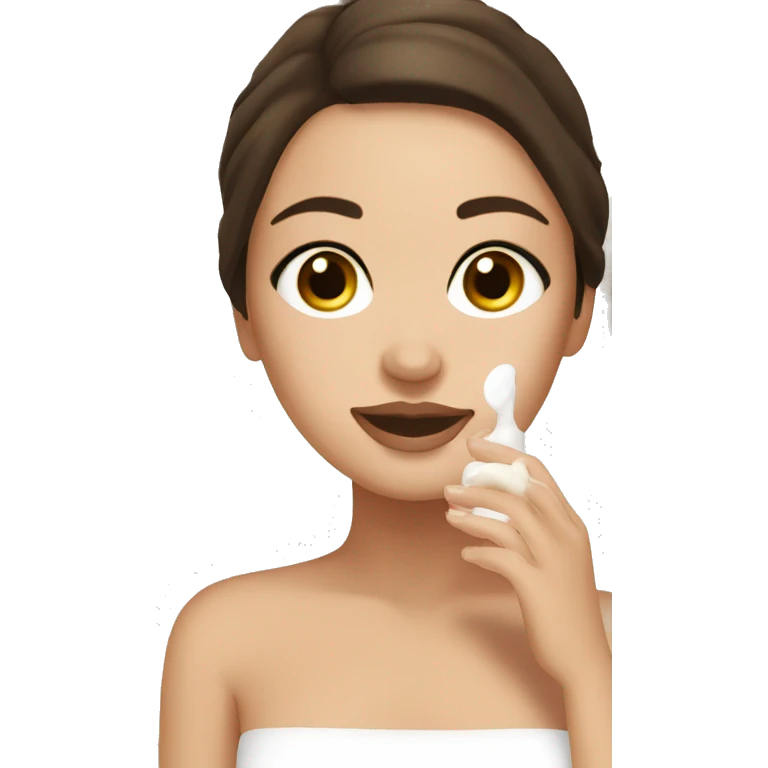 White girl with dark brown hair getting with lotion on face at a spa emoji