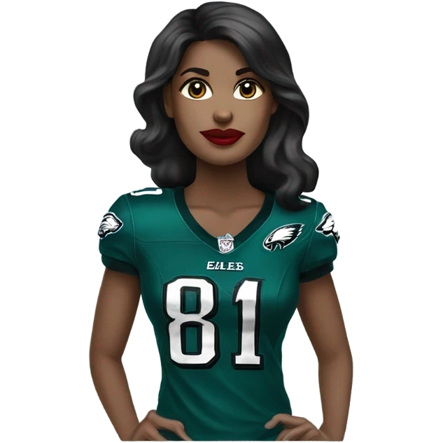  White female dark hair red lips wearing Philadelphia Eagles jersey emoji