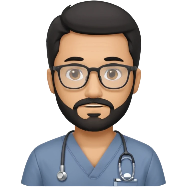 male with a scrubs color gray and blanck hair and tan skin and beard and glasses emoji