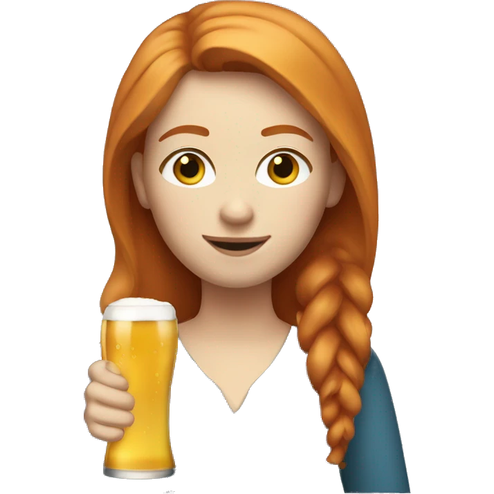 ginger straight hair and blue eyes woman with a beer on the hand emoji