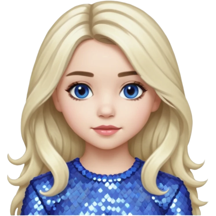Sabrina Carpenter with long platinum blonde hair, periwinkle sequin outfit emoji
