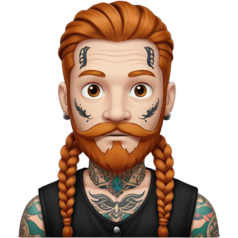 thick very dark ginger braids man very white old very tattoed with the whitest mustache ever emoji