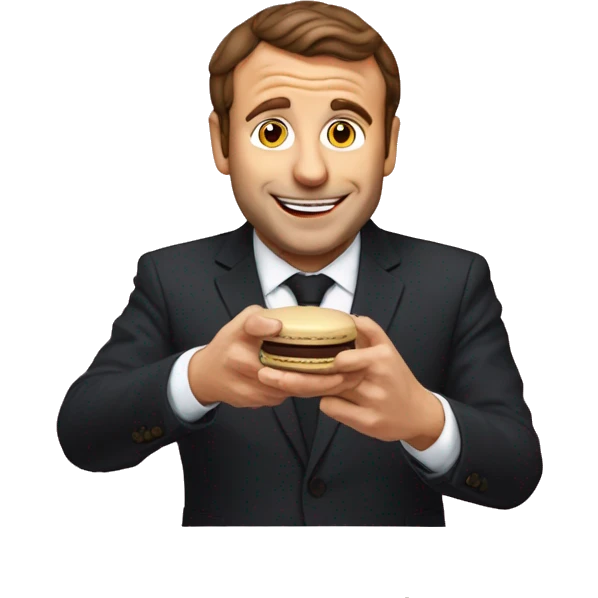 Macron qui mange un macaron au chocolat emoji