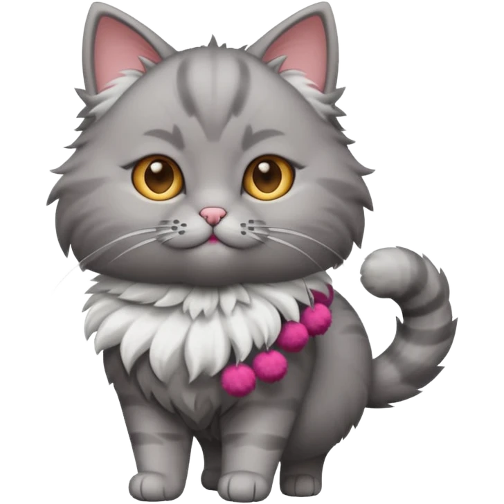 A sleek grey cat twirling pom-poms with confident energy. emoji
