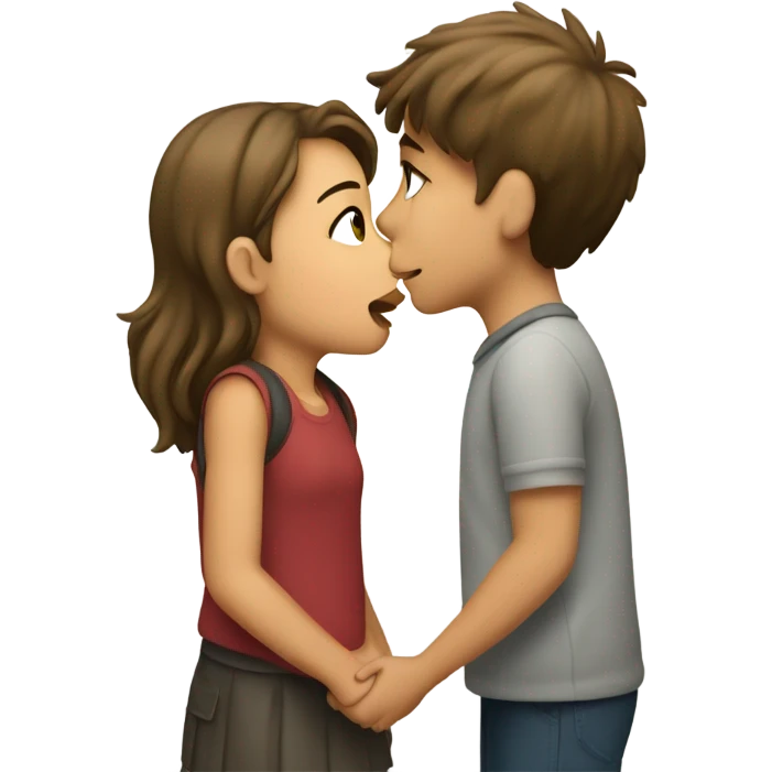 A girl kissing a boy and a sign pointing to the boy saying "ryder emoji