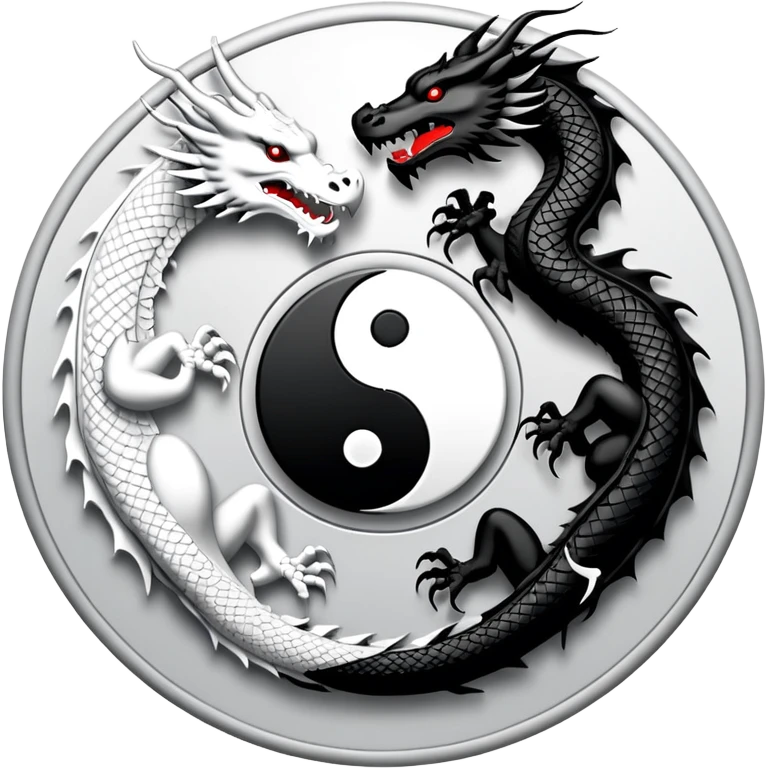 An icon symbolizing Eastern martial arts in the style of an emblem, featuring a black-and-white Yin-Yang symbol and a dragon at the center, surrounded by elements like a dojo. Transparent background highlights balance and power. emoji