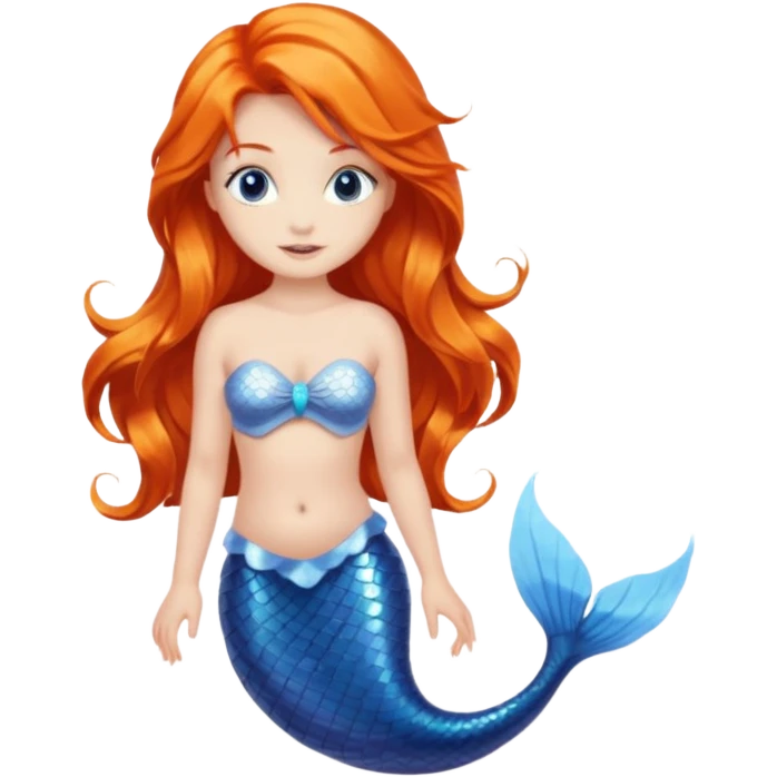 Mermaid with orange hair and a blue tail and blue eyes emoji
