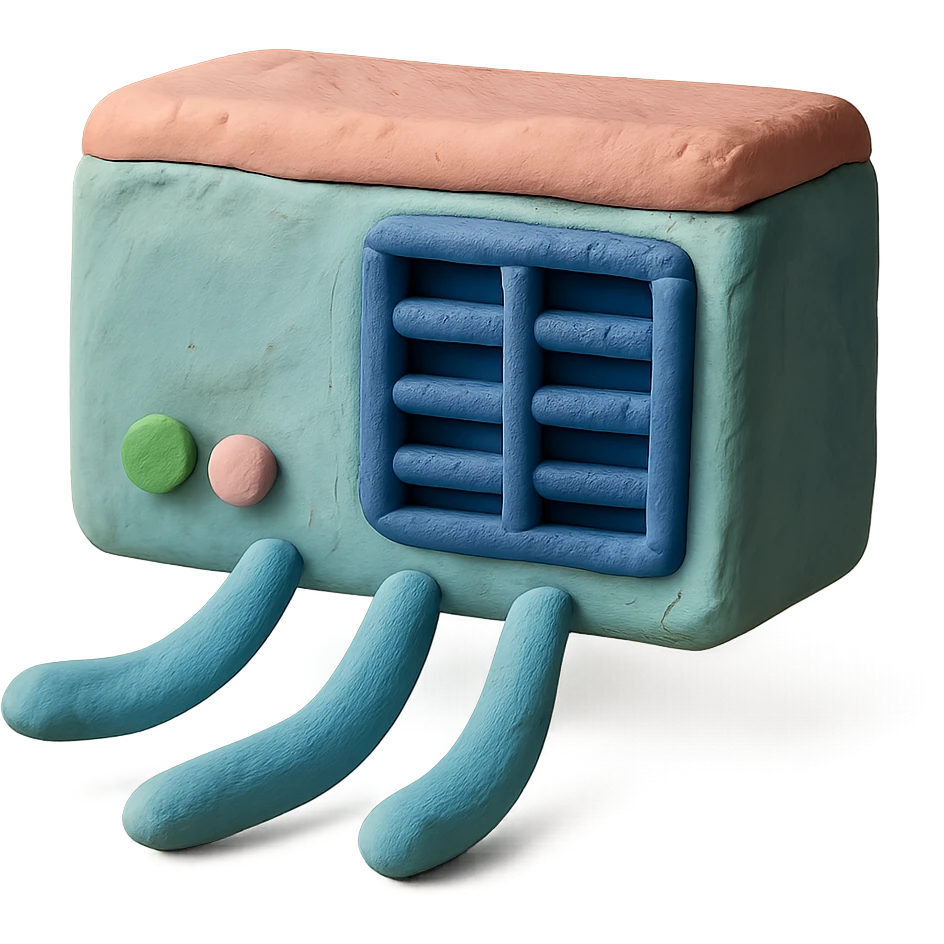 playful air conditioning unit with cool air waves in claymation style with pastel colors emoji