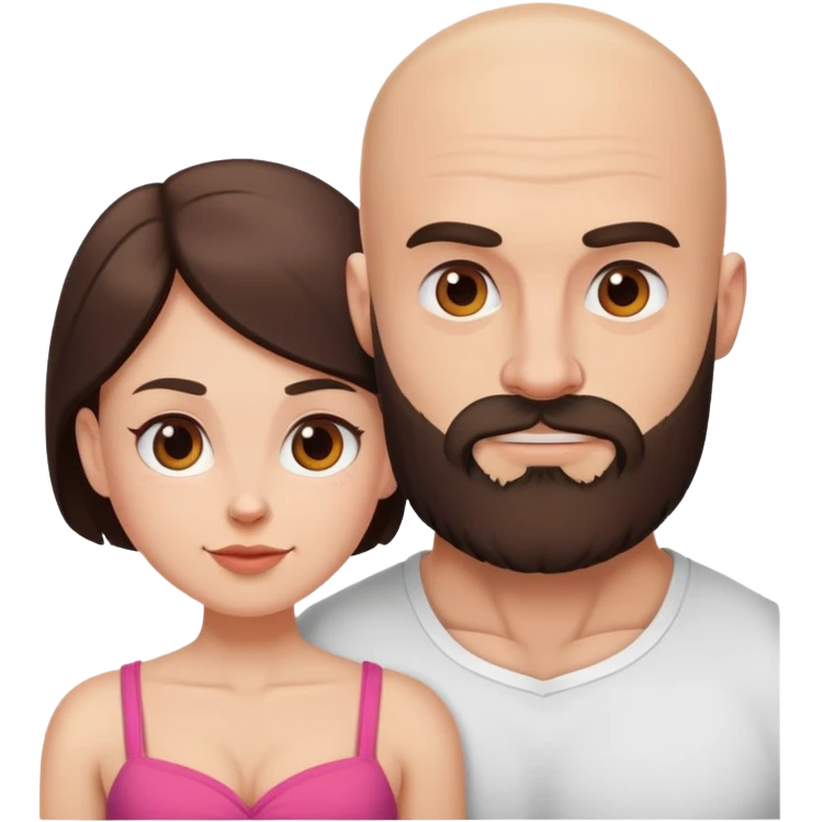 Muscular Bald man with a beard crazy in love with his young brunette wife  emoji