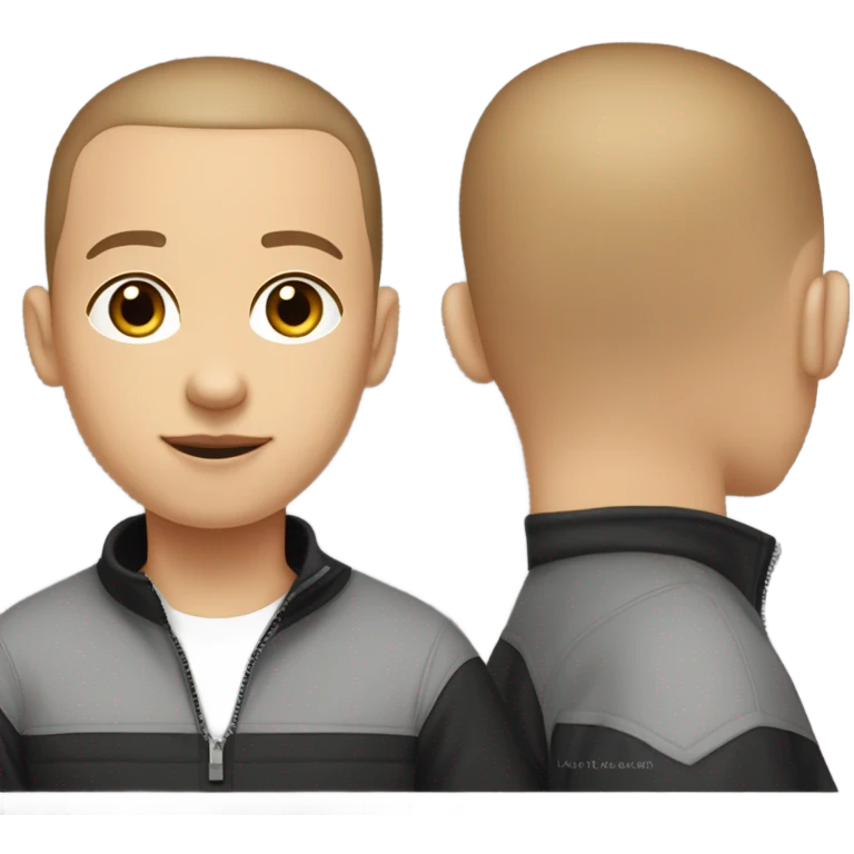 boy with very light brown skin, buzz cut, no facial hair, wearing a smart black quarter zip jumper with white t shirt underneath. emoji